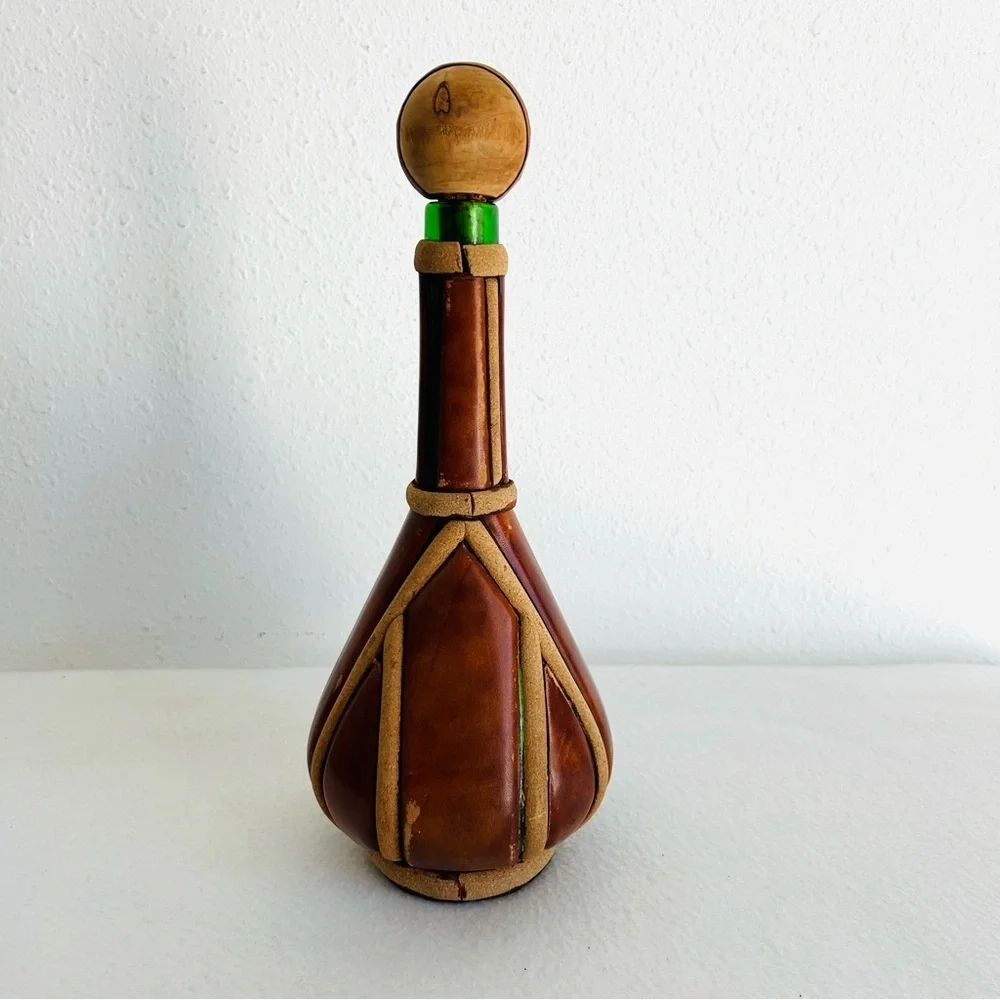 Vintage Italian Leather Wine Bottle Decanter